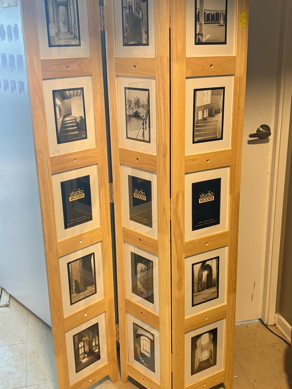 Natural Wood 3-Panel Photo Frame Room Divider